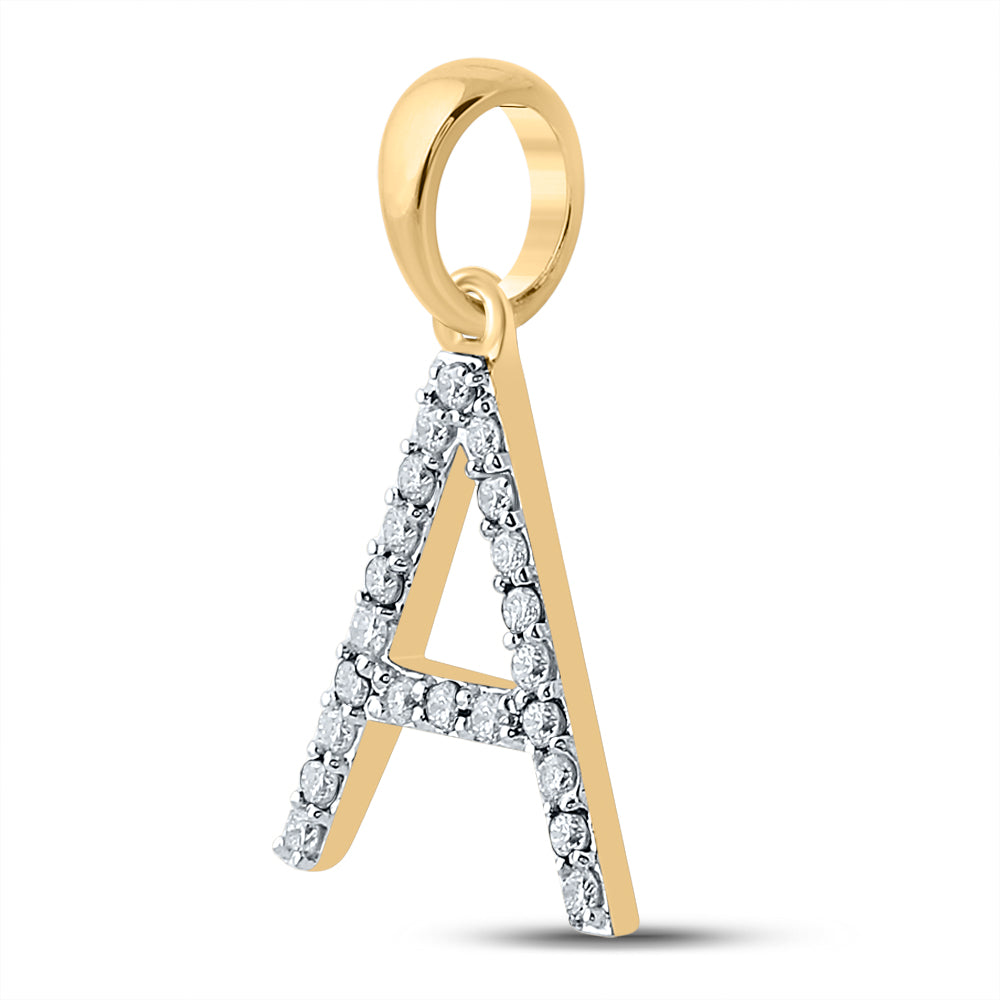 0.19 Ctw Natural Diamond Block Initial Letter A Pendant in 10k Yellow Gold