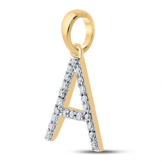 0.19 Ctw Natural Diamond Block Initial Letter A Pendant in 10k Yellow Gold