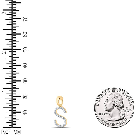0.19 Ctw Natural Diamond Block Initial Letter S Pendant in 10k Yellow Gold