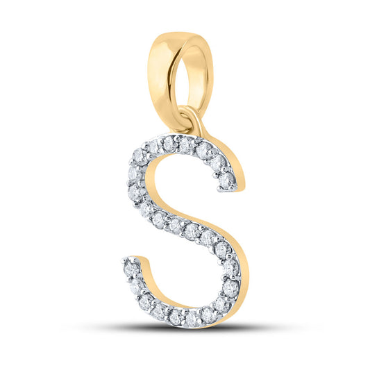 0.19 Ctw Natural Diamond Block Initial Letter S Pendant in 10k Yellow Gold