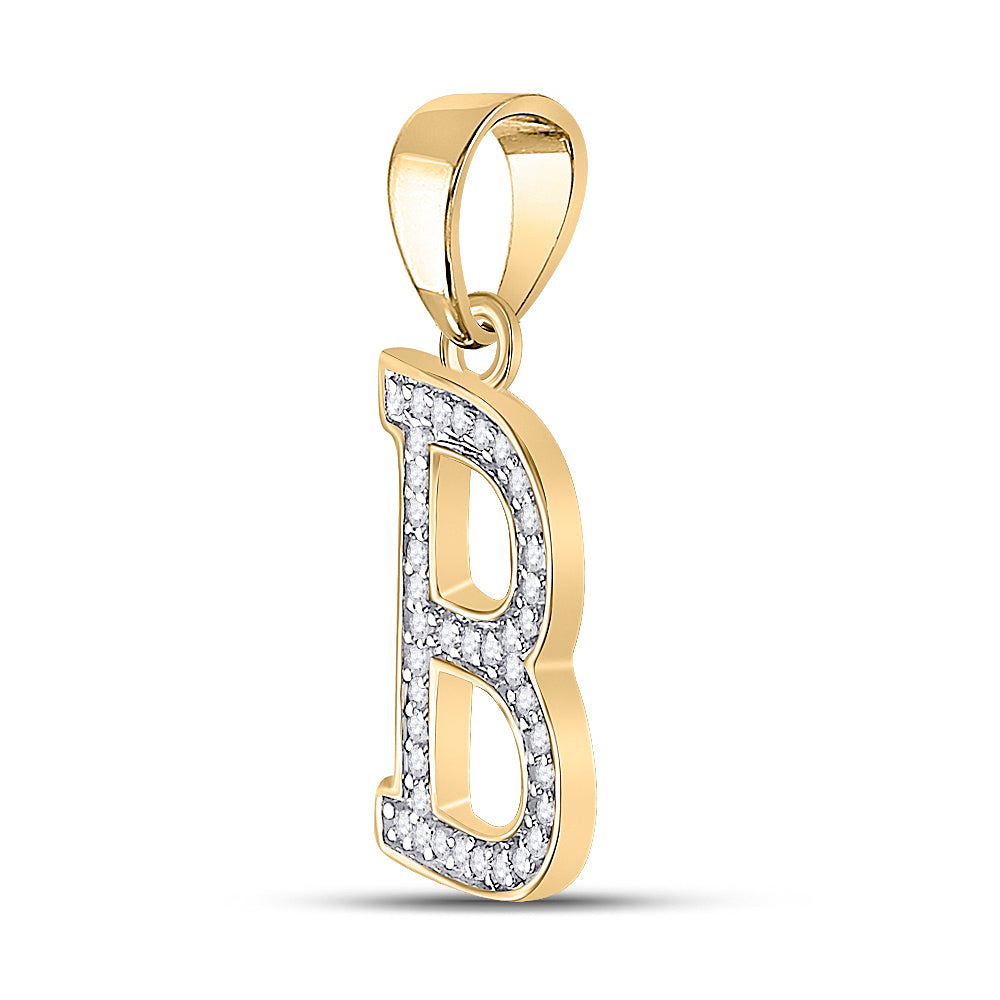 0.08 Ctw Natural Diamond Block Initial Letter B Pendant in 10k Yellow Gold