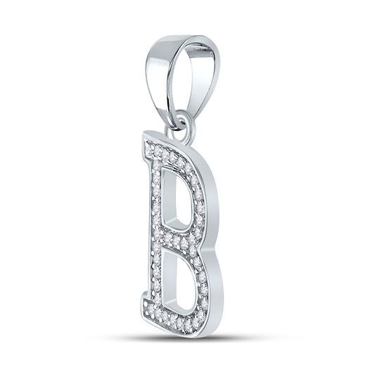 0.08 Ctw Natural Diamond Block Initial Letter B Pendant in 10k White Gold