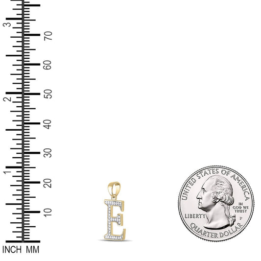 0.07 Ctw Natural Diamond Block Initial Letter E Pendant in 10k Yellow Gold