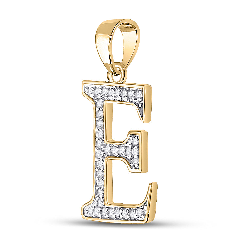 0.07 Ctw Natural Diamond Block Initial Letter E Pendant in 10k Yellow Gold
