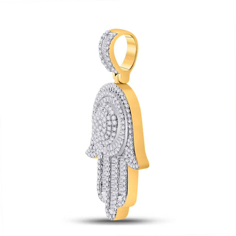 1.15 Ctw Natural Diamond Cluster Hamza Pendant in 10k Yellow Gold