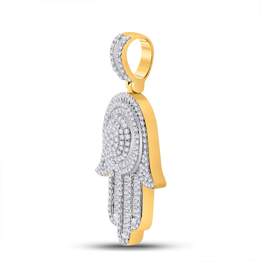 1.15 Ctw Natural Diamond Cluster Hamza Pendant in 10k Yellow Gold