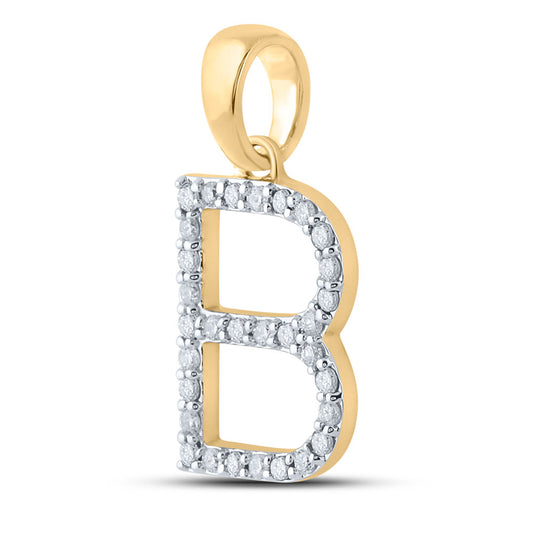 0.23 Ctw Natural Diamond Block Initial Letter B Pendant in 10k Yellow Gold
