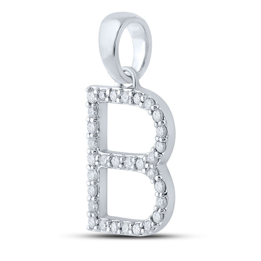 0.23 Ctw Natural Diamond Block Initial Letter B Pendant in 10k White Gold