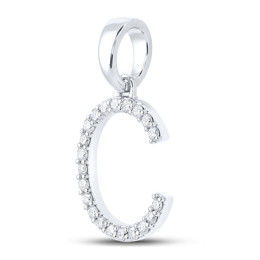 0.19 Ctw Natural Diamond Block Initial Letter C Pendant in 10k White Gold