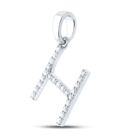 0.19 Ctw Natural Diamond Block Initial Letter H Pendant in 10k White Gold