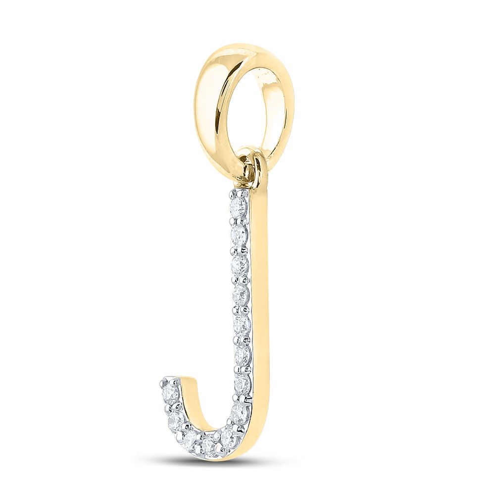 0.1 Ctw Natural Diamond Block Initial Letter J Pendant in 10k Yellow Gold