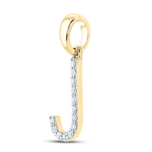 0.1 Ctw Natural Diamond Block Initial Letter J Pendant in 10k Yellow Gold