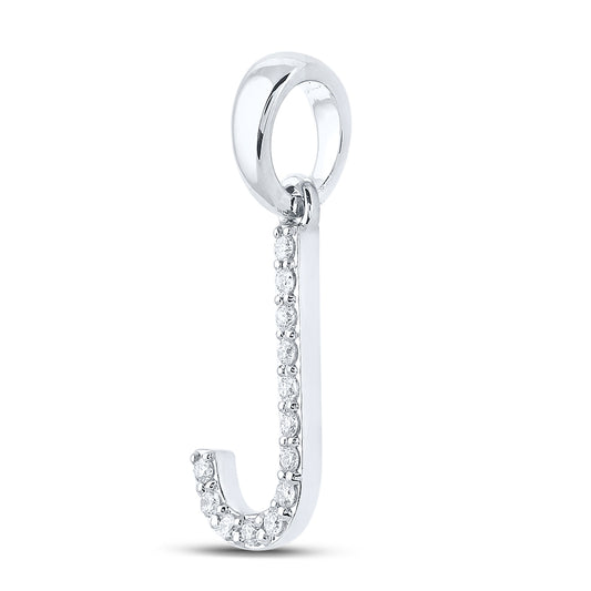 0.1 Ctw Natural Diamond Block Initial Letter J Pendant in 10k White Gold