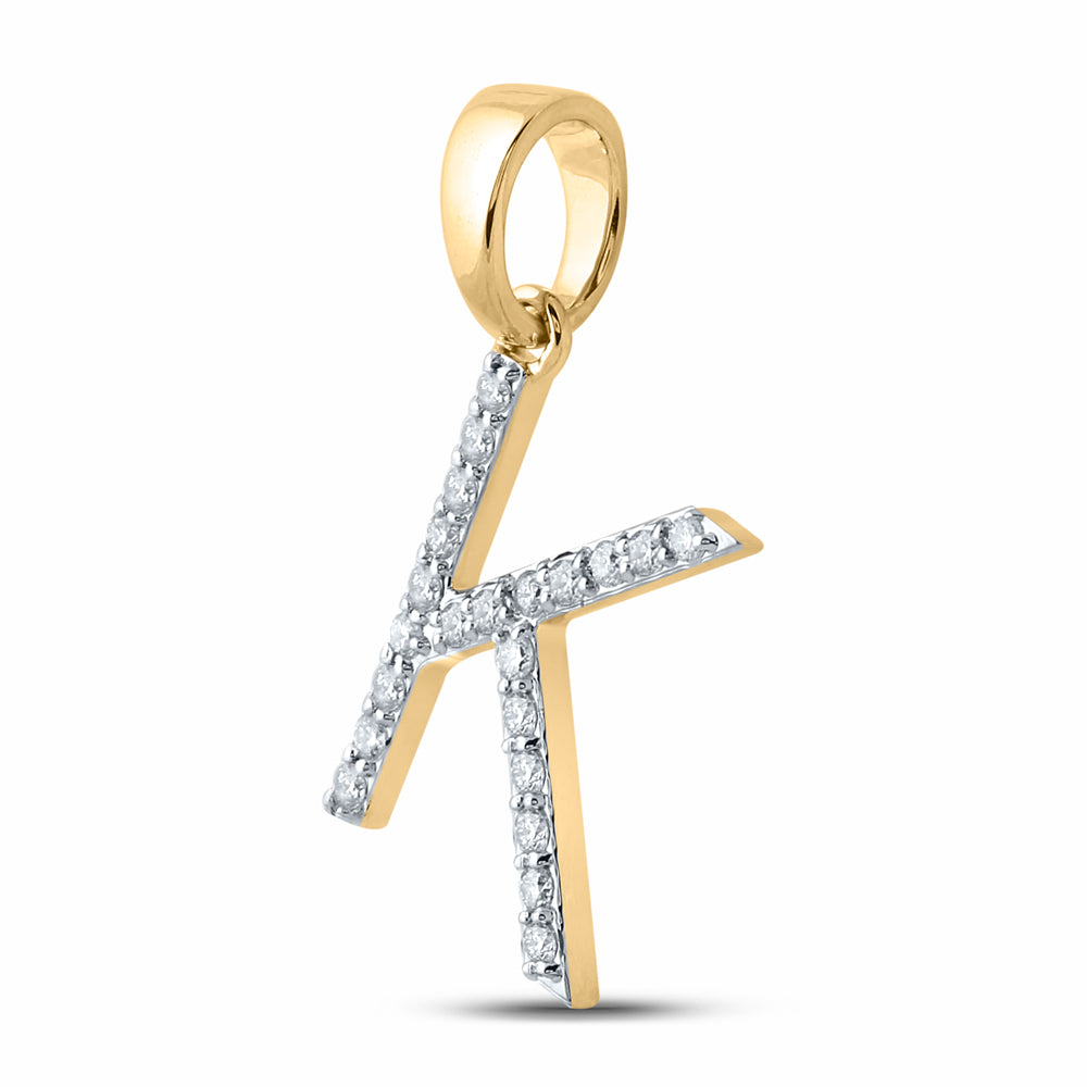 0.17 Ctw Natural Diamond Block Initial Letter K Pendant in 10k Yellow Gold