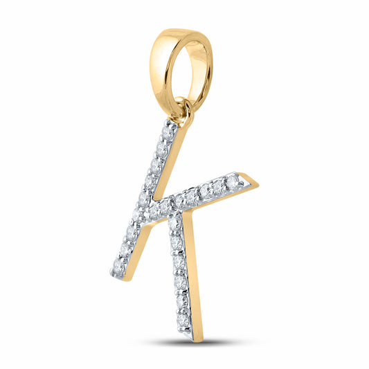 0.17 Ctw Natural Diamond Block Initial Letter K Pendant in 10k Yellow Gold