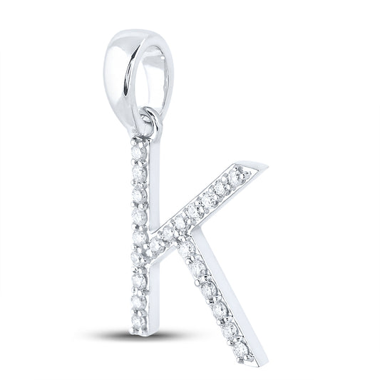 0.17 Ctw Natural Diamond Block Initial Letter K Pendant in 10k White Gold