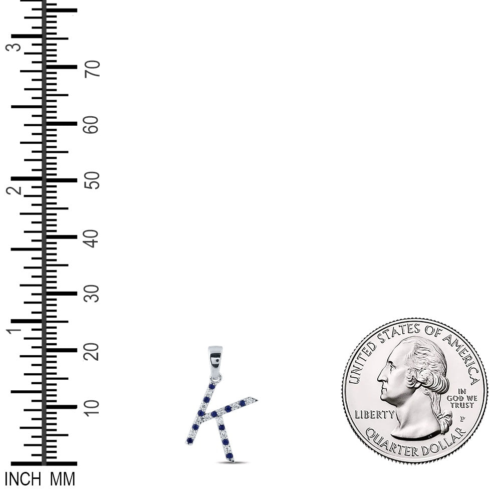 0.2 Ctw Natural Diamond Blue White Simple Initial Letter K Pendant in 10k White Gold