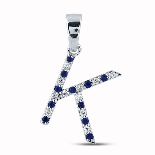 0.2 Ctw Natural Diamond Blue White Simple Initial Letter K Pendant in 10k White Gold
