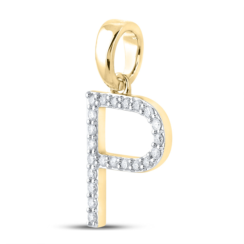 0.16 Ctw Natural Diamond Block Initial Letter P Pendant in 10k Yellow Gold
