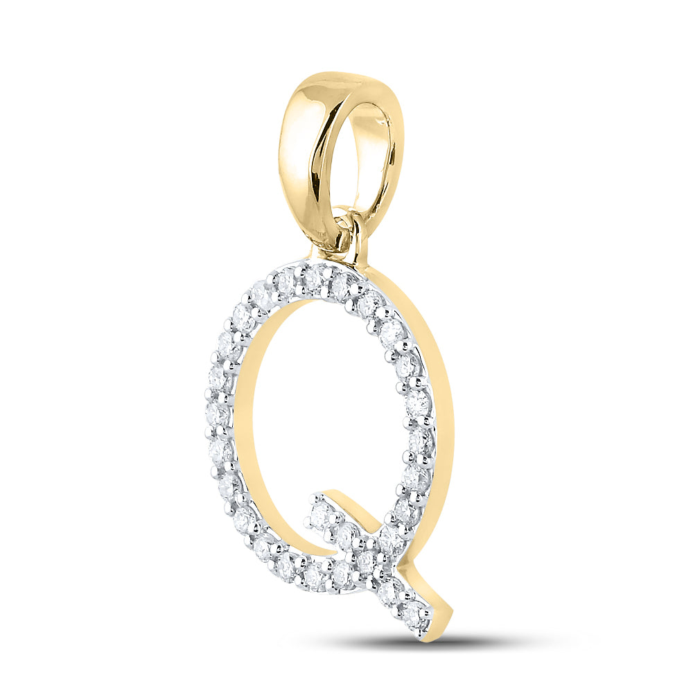 0.2 Ctw Natural Diamond Block Initial Letter Q Pendant in 10k Yellow Gold