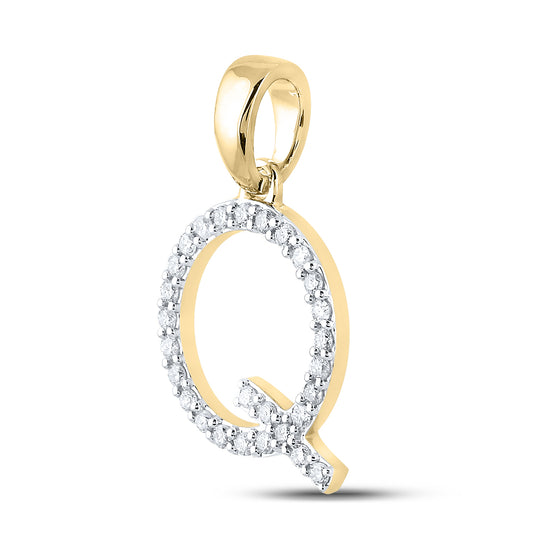 0.2 Ctw Natural Diamond Block Initial Letter Q Pendant in 10k Yellow Gold