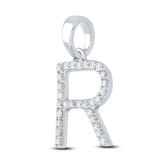 0.22 Ctw Natural Diamond Block Initial Letter R Pendant in 10k White Gold