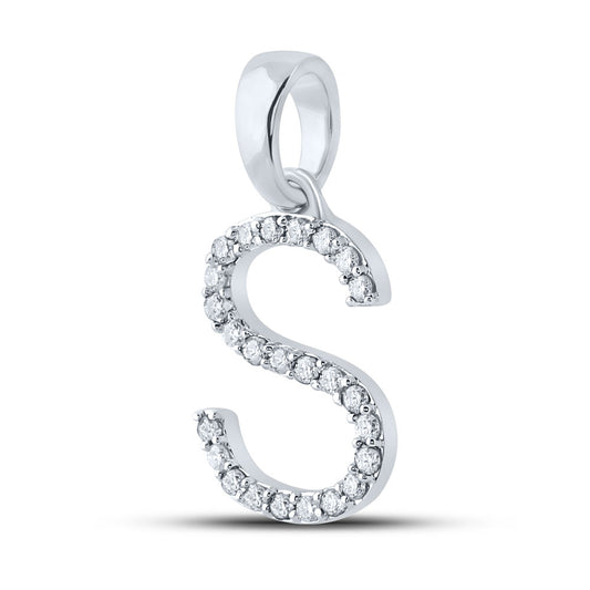 0.21 Ctw Natural Diamond Simple Block Initial Letter S Pendant in 10k White Gold