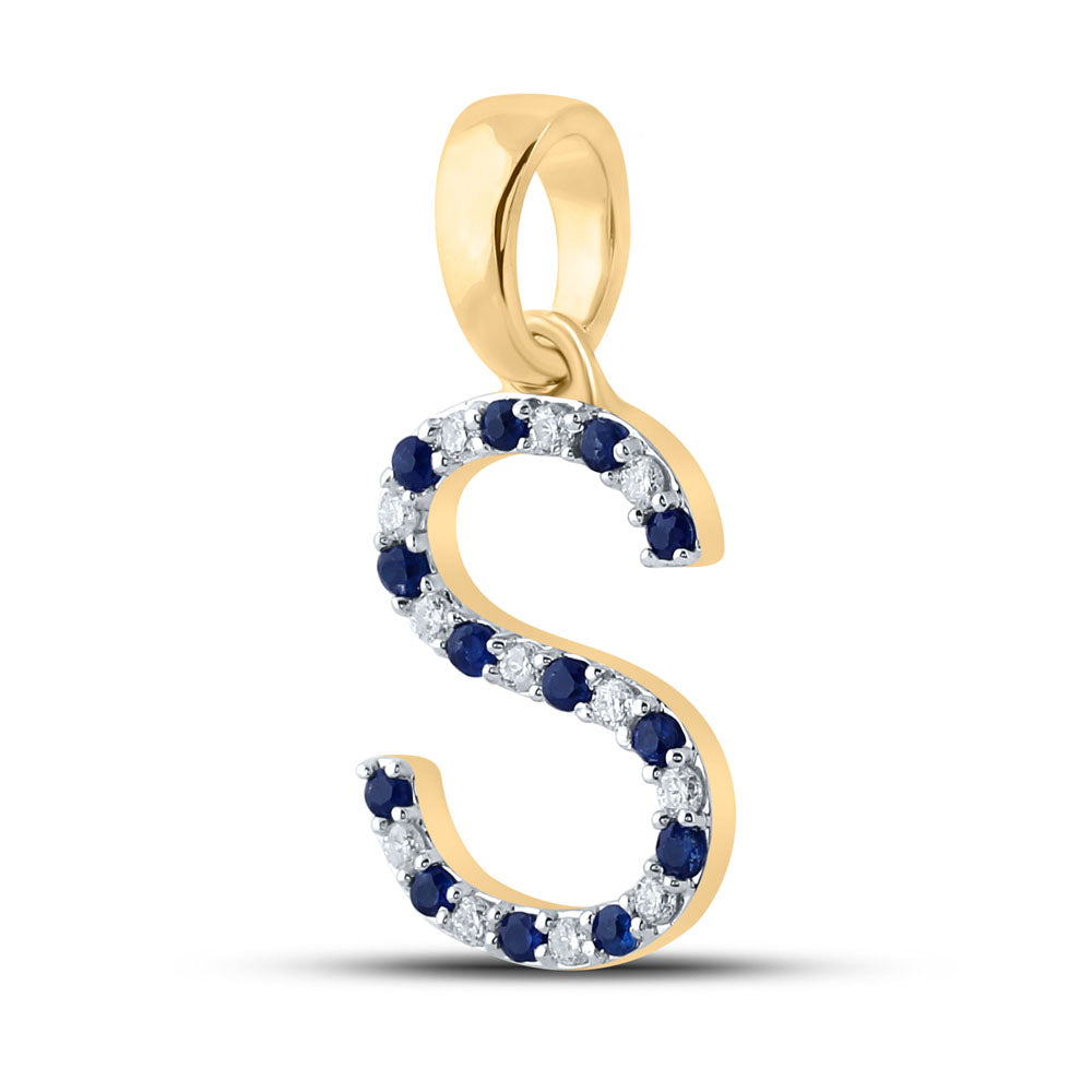 0.28 Ctw Natural Diamond Simple Block Initial Letter S Pendant in 10k Yellow Gold