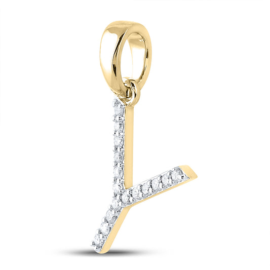 0.12 Ctw Natural Diamond Block Initial Letter Y Pendant in 10k Yellow Gold