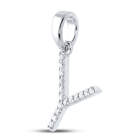 0.12 Ctw Natural Diamond Block Initial Letter Y Pendant in 10k White Gold