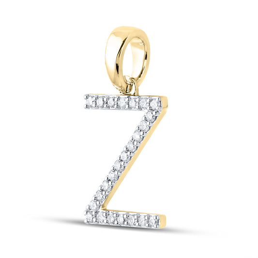 0.18 Ctw Natural Diamond Block Initial Letter Z Pendant in 10k Yellow Gold