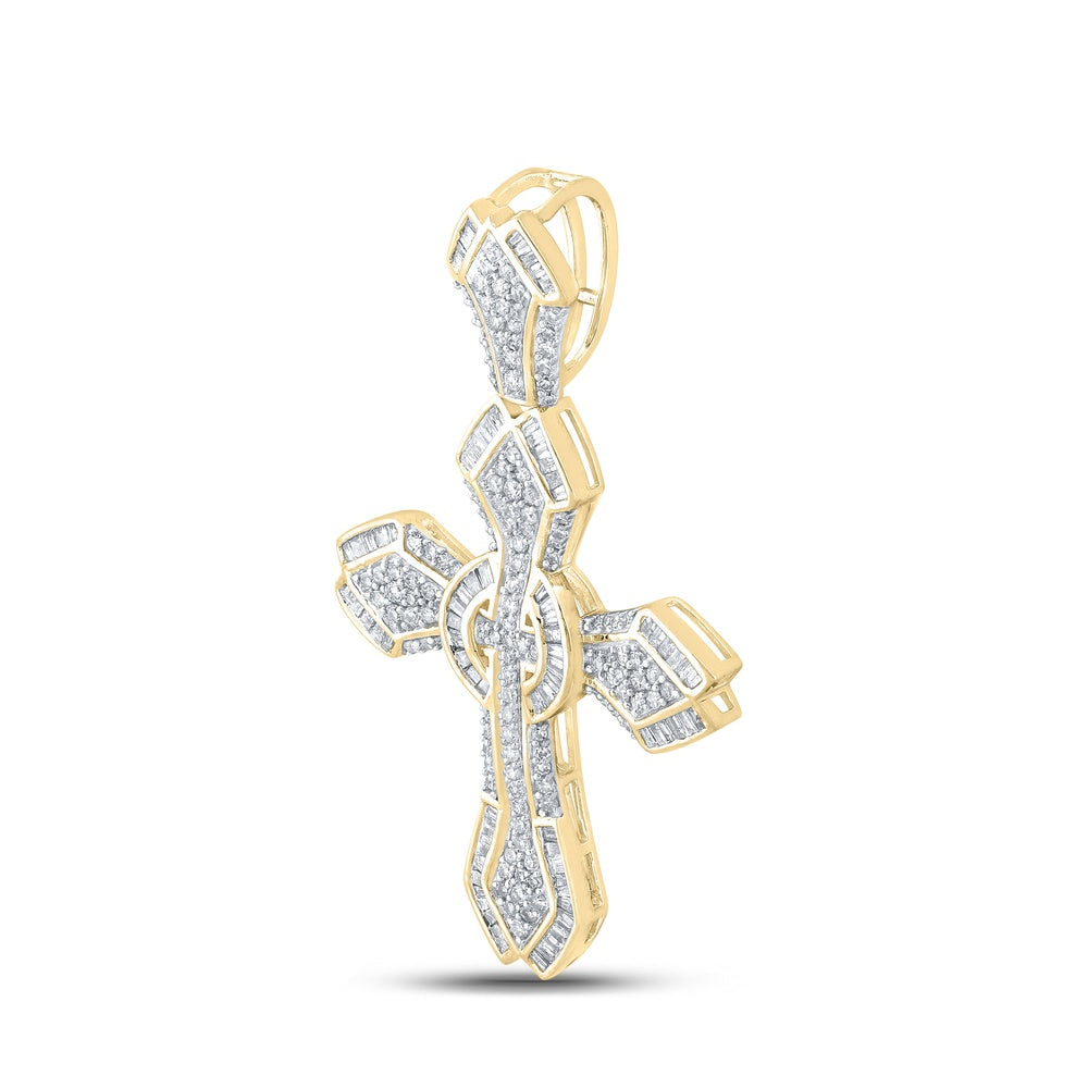 1.68 Ctw Natural Diamond Hiphop Cross Religious Pendant in 10k Yellow Gold