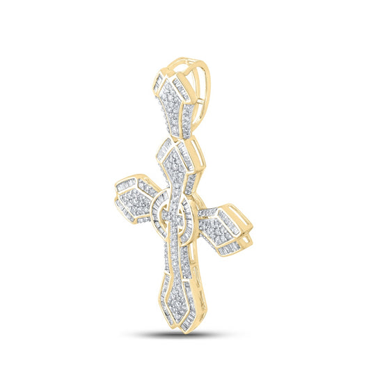 1.68 Ctw Natural Diamond Hiphop Cross Religious Pendant in 10k Yellow Gold