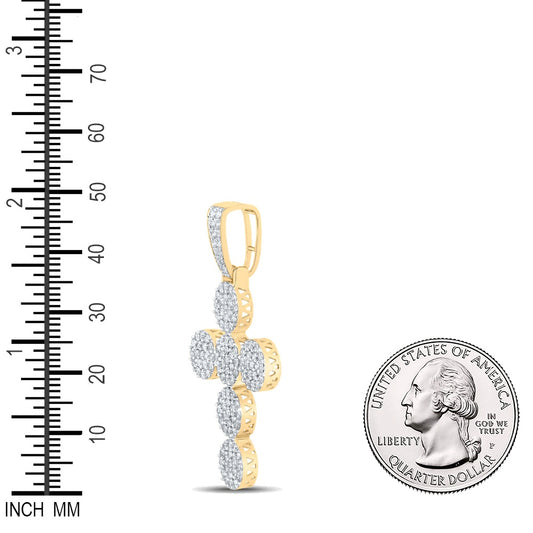2.11 Ctw Natural Diamond Floral Cross Religious Pendant in 10k Yellow Gold