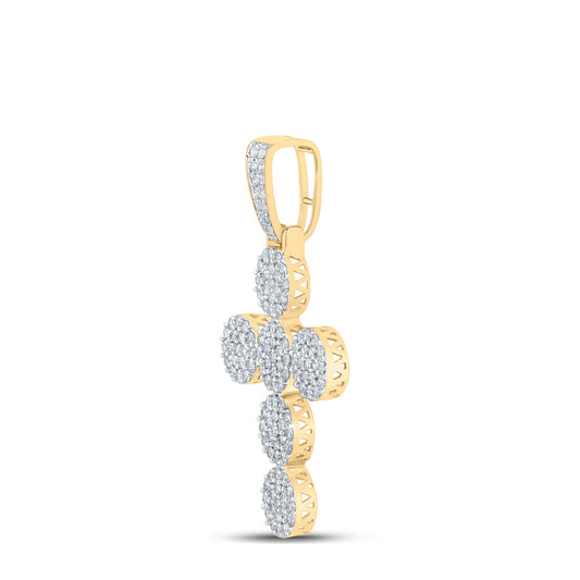 2.11 Ctw Natural Diamond Floral Cross Religious Pendant in 10k Yellow Gold