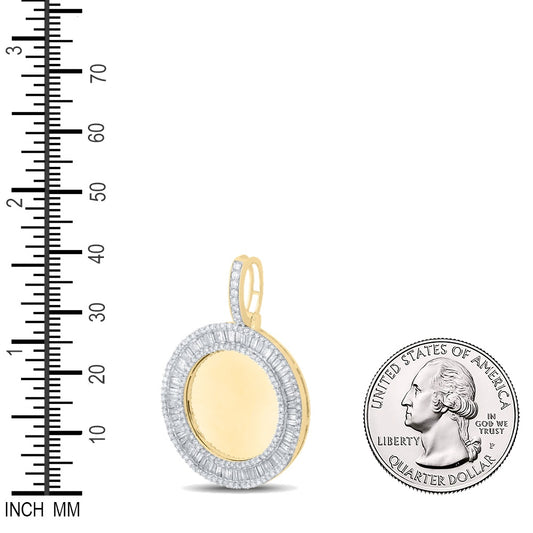 1.5 Ctw Natural Diamond Circular Round Memory Picture Frame Pendant in 10k Yellow Gold
