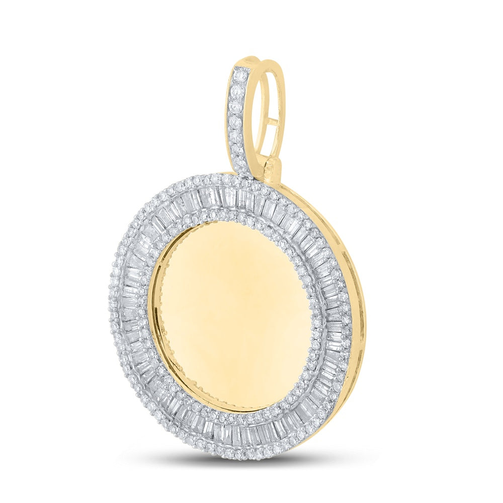 1.5 Ctw Natural Diamond Circular Round Memory Picture Frame Pendant in 10k Yellow Gold