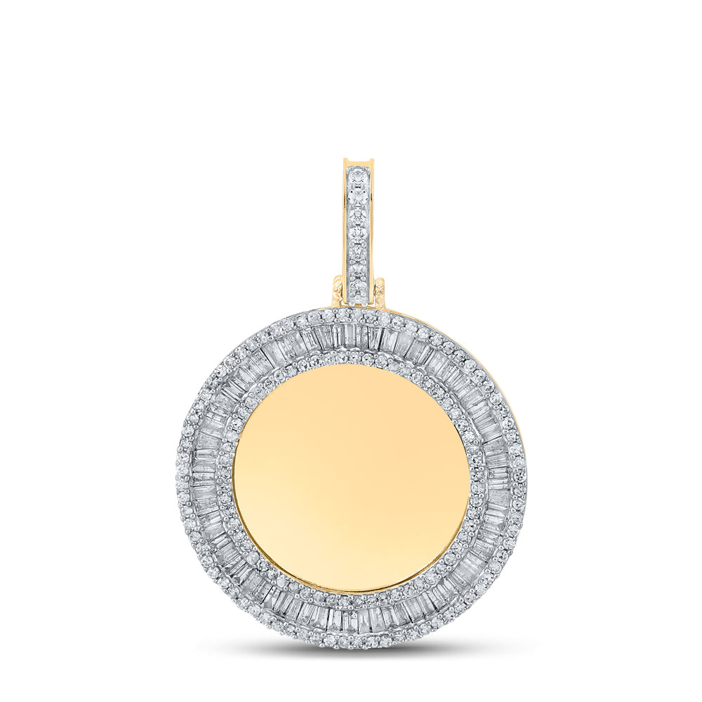 1.54 Ctw Natural Diamond Circular Round Memory Picture Frame Pendant in 14k Yellow Gold