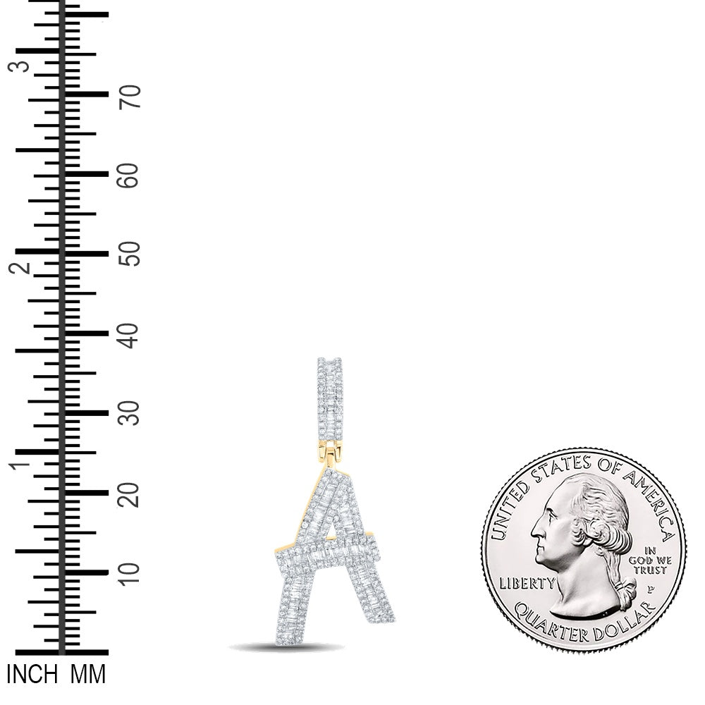 0.76 Ctw Natural Diamond Baguette Initial Letter Alphabet A Pendant in 10k Yellow Gold