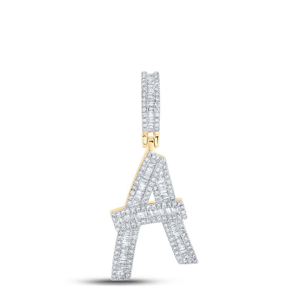 0.76 Ctw Natural Diamond Baguette Initial Letter Alphabet A Pendant in 10k Yellow Gold