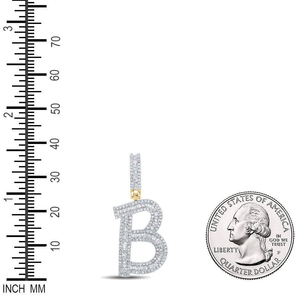 0.98 Ctw Natural Diamond Baguette Initial Letter Alphabet B Pendant in 10k Yellow Gold