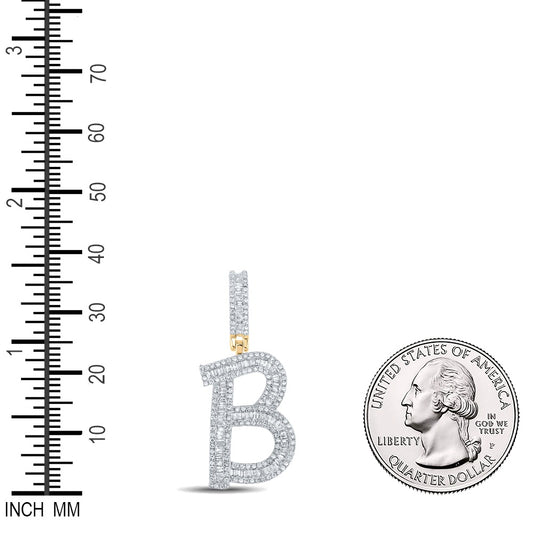 0.98 Ctw Natural Diamond Baguette Initial Letter Alphabet B Pendant in 10k Yellow Gold