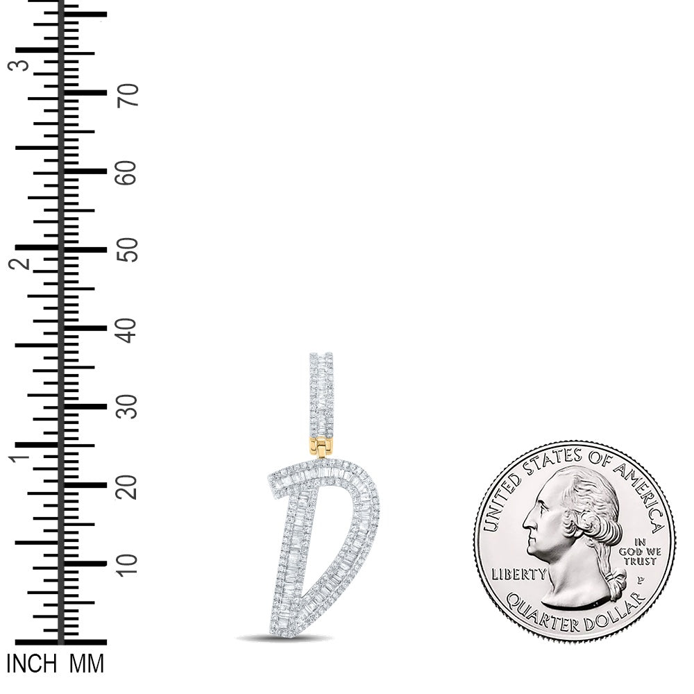 0.72 Ctw Natural Diamond Baguette Initial Letter Alphabet D Pendant in 10k Yellow Gold