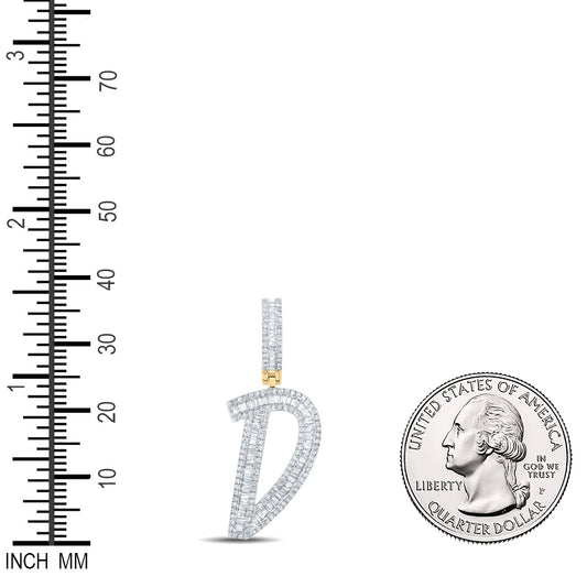 0.72 Ctw Natural Diamond Baguette Initial Letter Alphabet D Pendant in 10k Yellow Gold