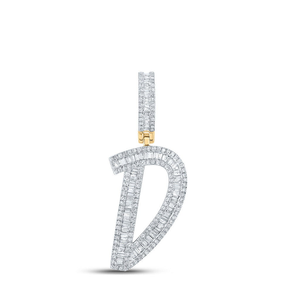 0.72 Ctw Natural Diamond Baguette Initial Letter Alphabet D Pendant in 10k Yellow Gold