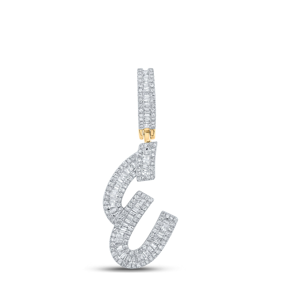0.73 Ctw Natural Diamond Baguette Initial Letter Alphabet E Pendant in 10k Yellow Gold