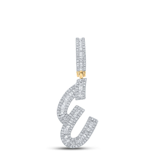 0.73 Ctw Natural Diamond Baguette Initial Letter Alphabet E Pendant in 10k Yellow Gold