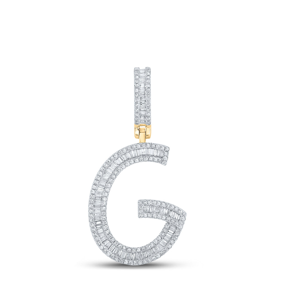 0.75 Ctw Natural Diamond Baguette Initial Letter Alphabet G Pendant in 10k Yellow Gold
