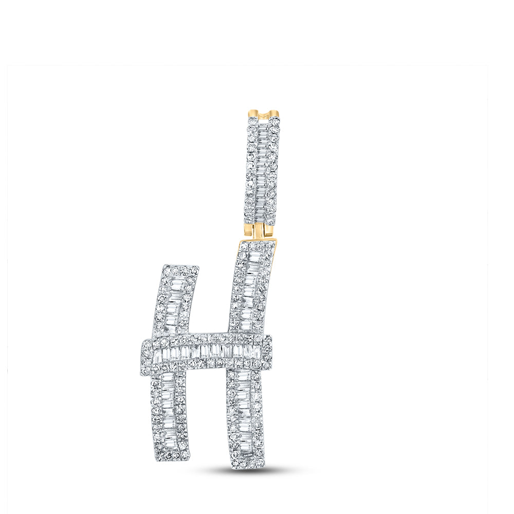 0.83 Ctw Natural Diamond Baguette Initial Letter Alphabet H Pendant in 10k Yellow Gold