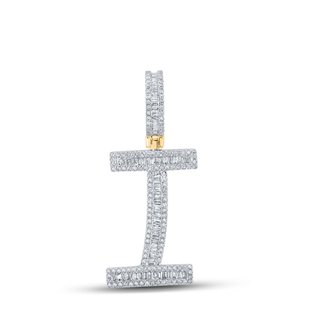 0.78 Ctw Natural Diamond Baguette Initial Letter Alphabet I Pendant in 10k Yellow Gold